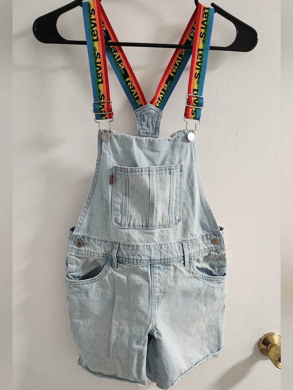 Levi's Girls Denim Shortall With Rainbow Strap Suspenders , Size 12 R